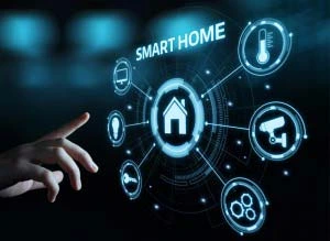 Smart-Home-Symbole auf einem Bildschirm – Erweiterte Facility Services in Stuttgart wie IT, Postdienste und Kantinenbetrieb.