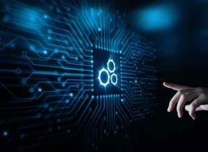 Digitale Hand mit technischem Schaltplan – Technisches Gebäudemanagement in Stuttgart mit Fokus auf Wartung, Energiemanagement & Modernisierung.